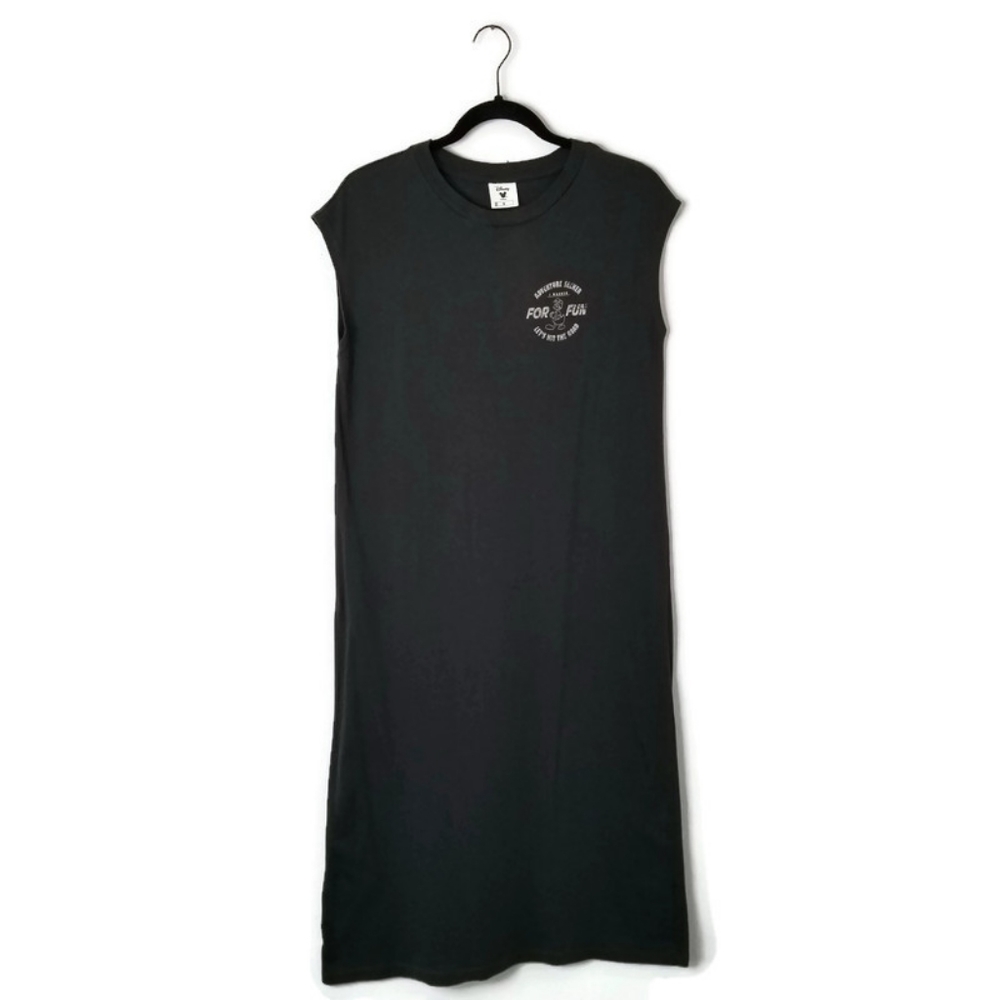 DISNEY Dark Gray Short Sleeve Donald Duck Badge Long T-Shirt Maxi Dress Small